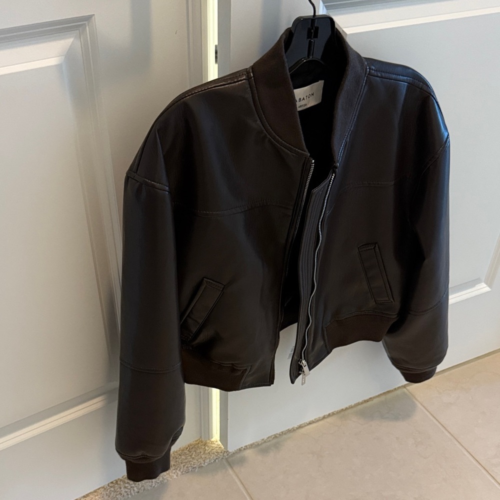 Aritzia Synergry Rich Brown Mocha Leather Jacket